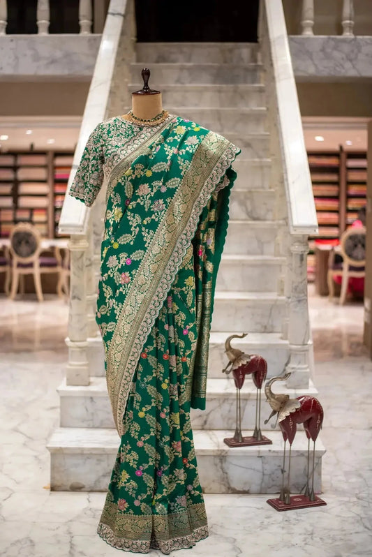 Banarasi Uppada Green Saree - Pallodstore