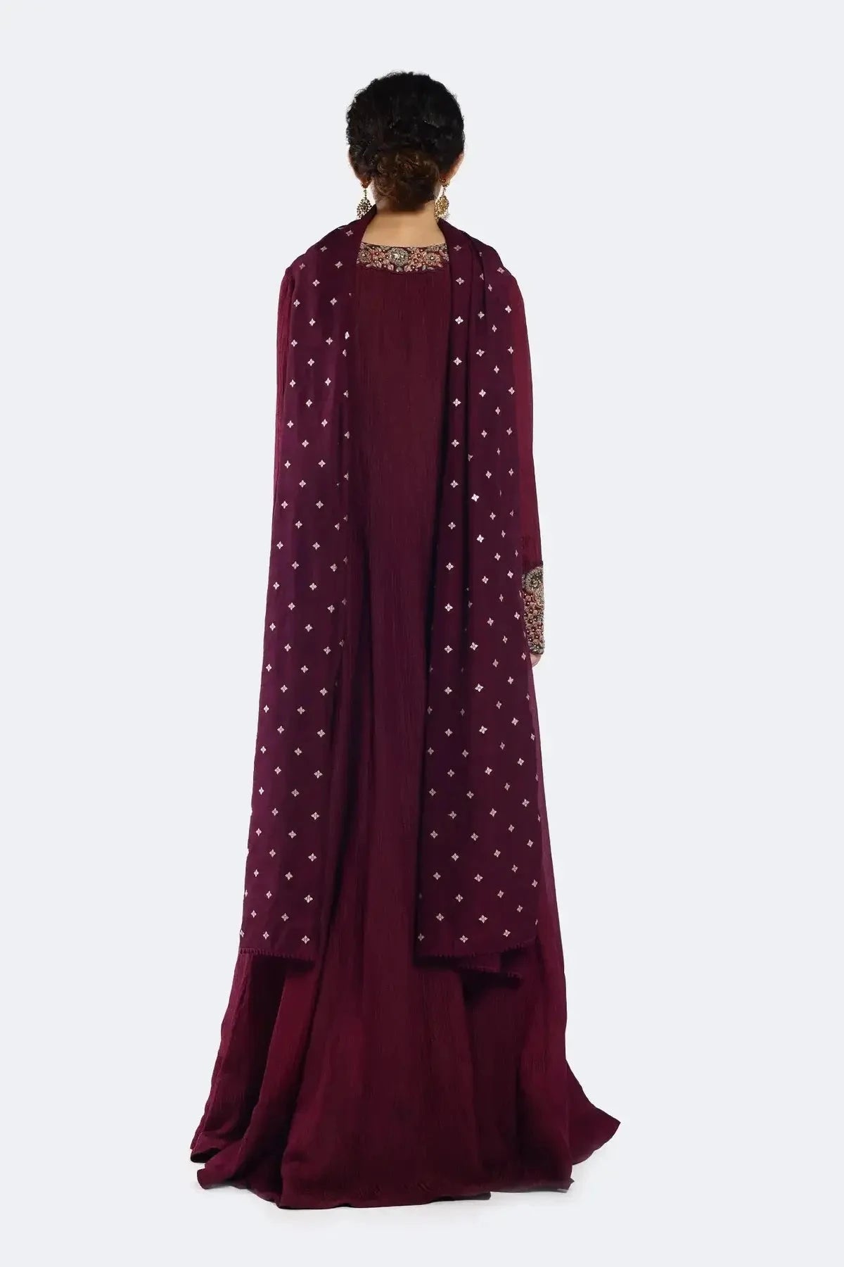 Bedecked Paisley Wine Color Anarkali Suit Set - Pallodstore
