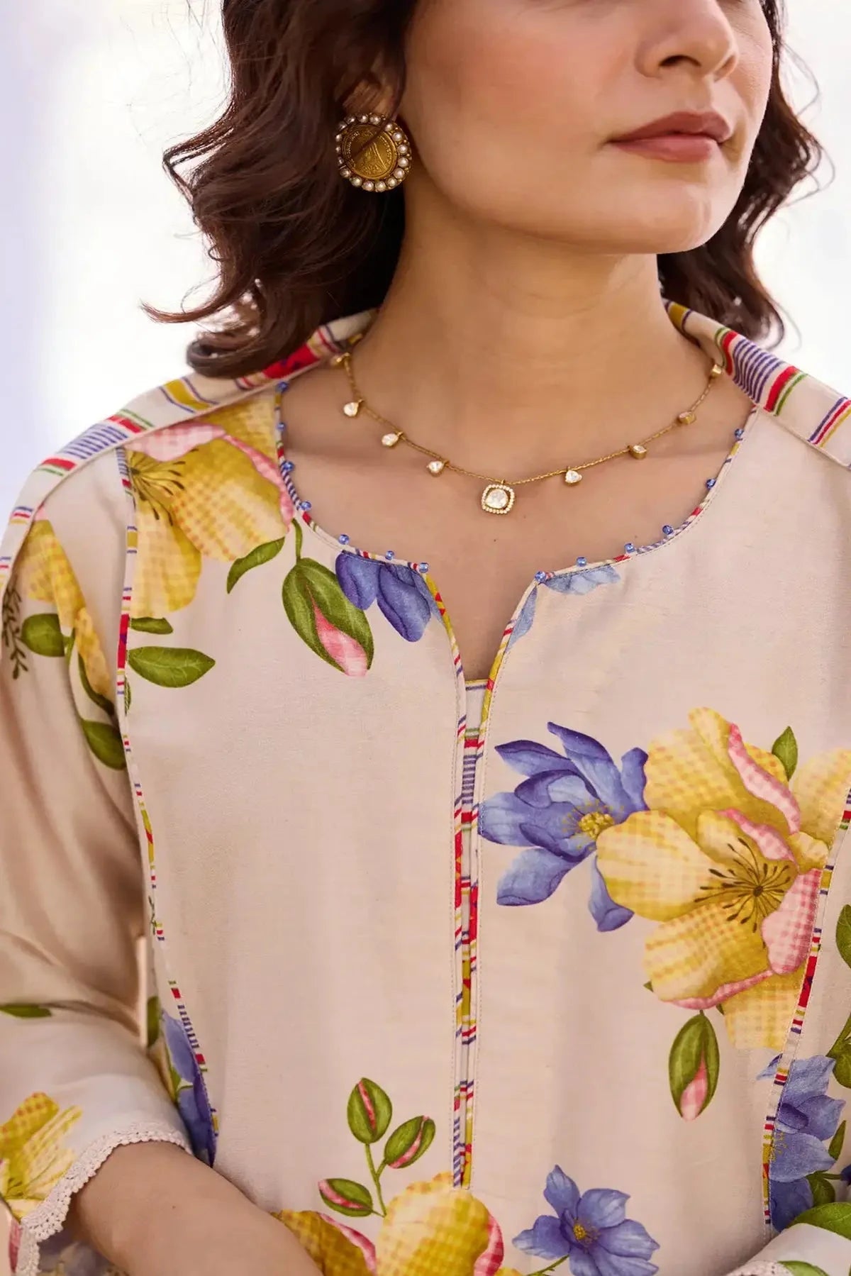 Beige Digital Chanderi Set - Pallodstore