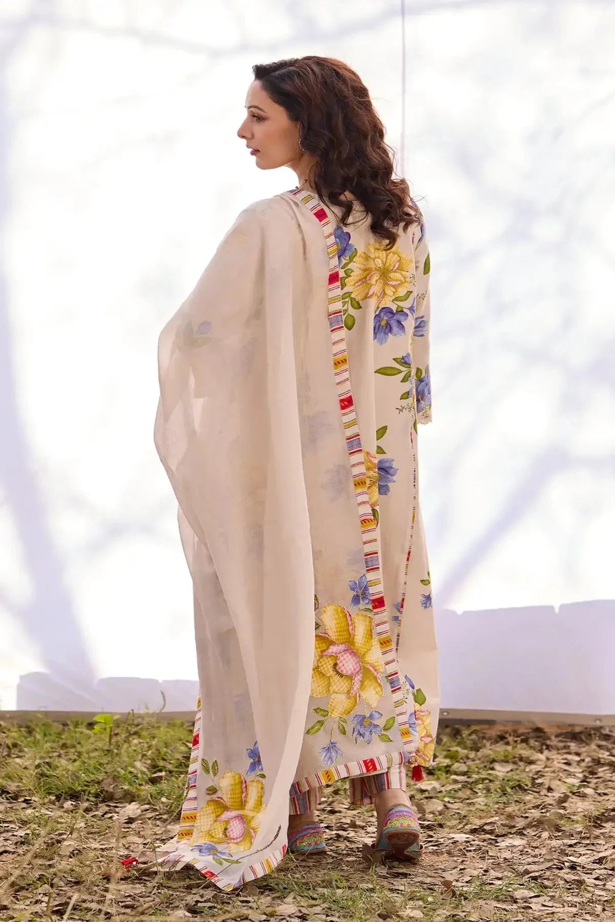 Beige Digital Chanderi Set - Pallodstore