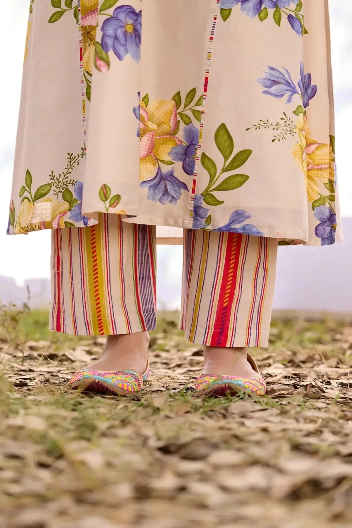 Beige Digital Chanderi Set - Pallodstore