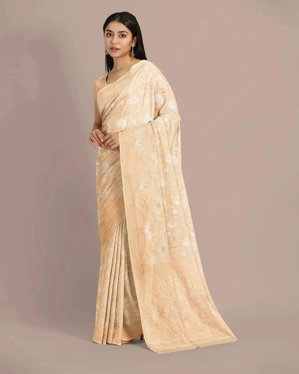 Beige Gold Banarasi Tissue Upada Saree - Pallodstore