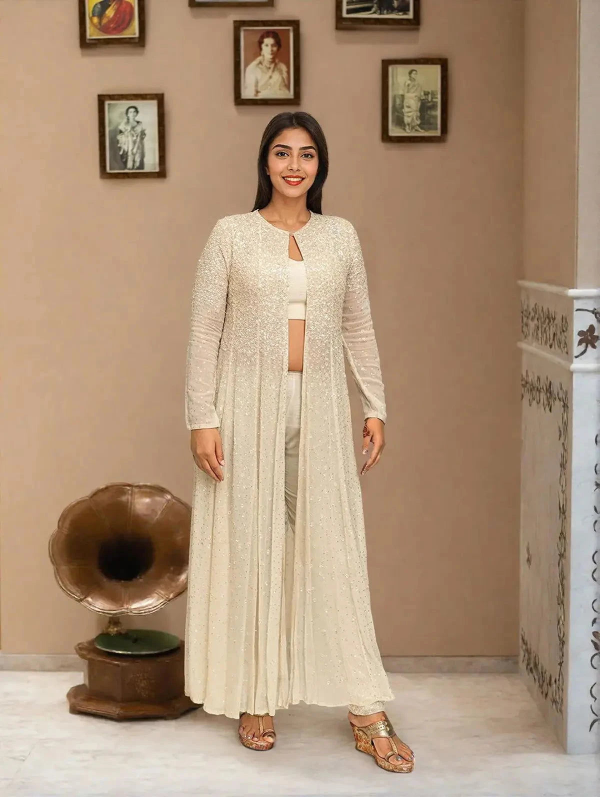 Beige Indo-western Suit - Pallodstore