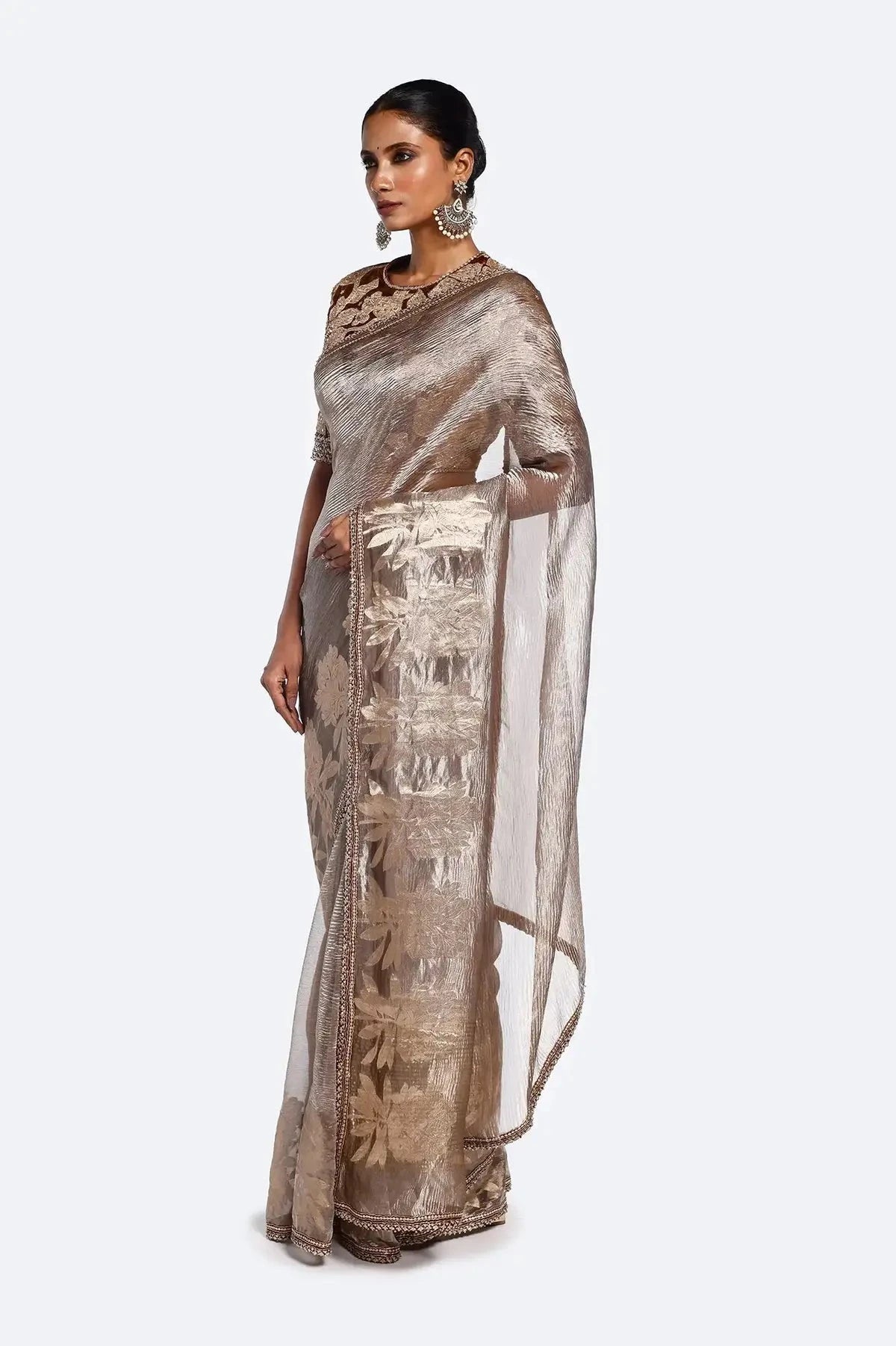 Beige Nakshi Zari Tissue Saree - Pallodstore