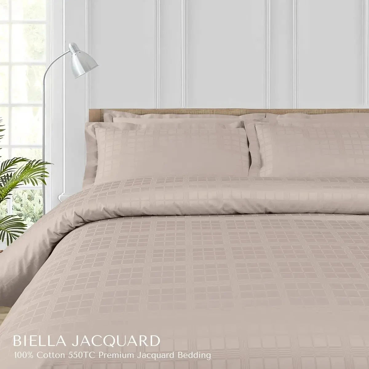 Biella Jacquard Beige King Size Bedsheet Set - Pallodstore