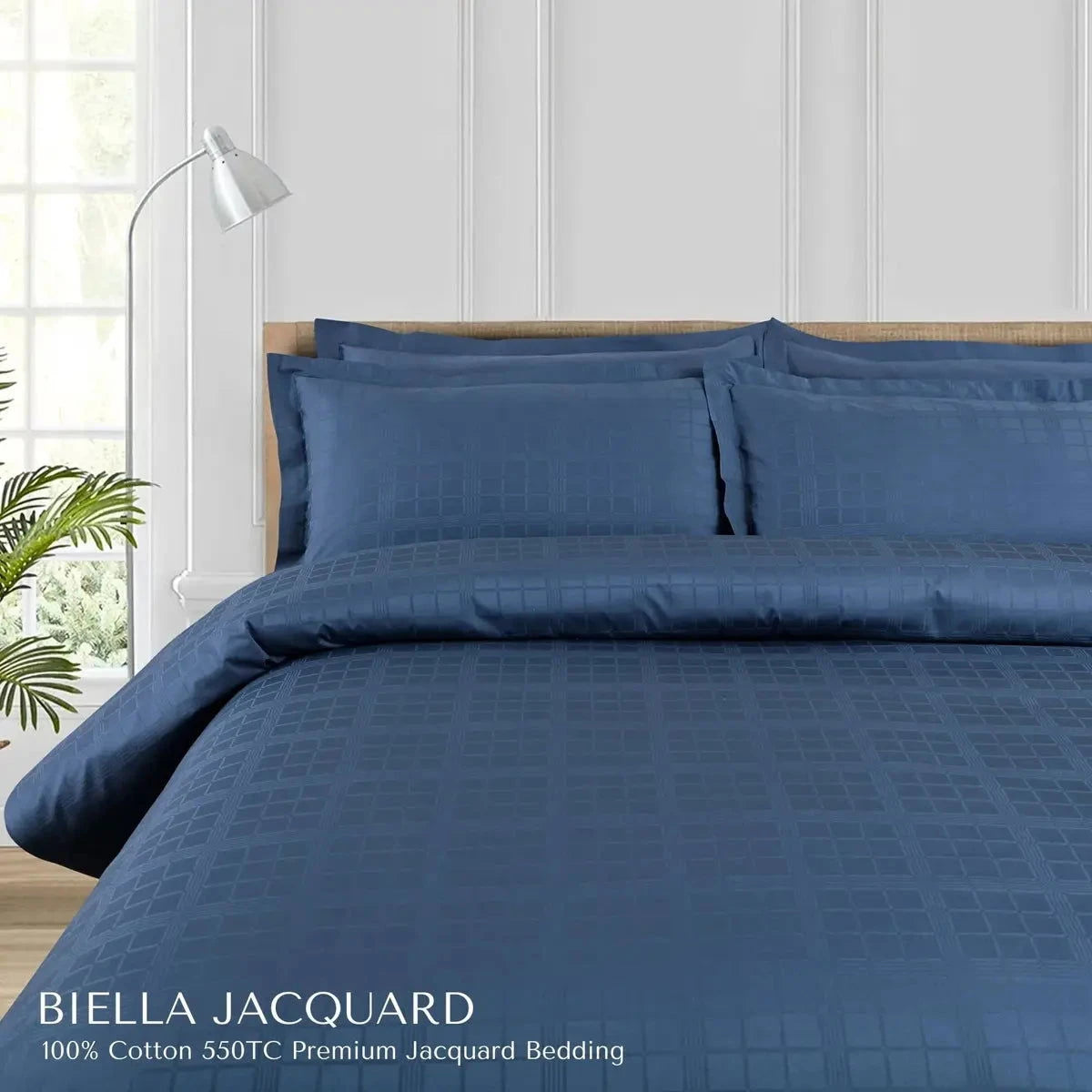 Biella Jacquard Blue King Size Bedsheet Set - Pallodstore