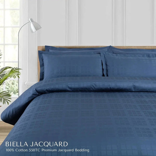 Biella Jacquard Blue King Size Bedsheet Set - Pallodstore