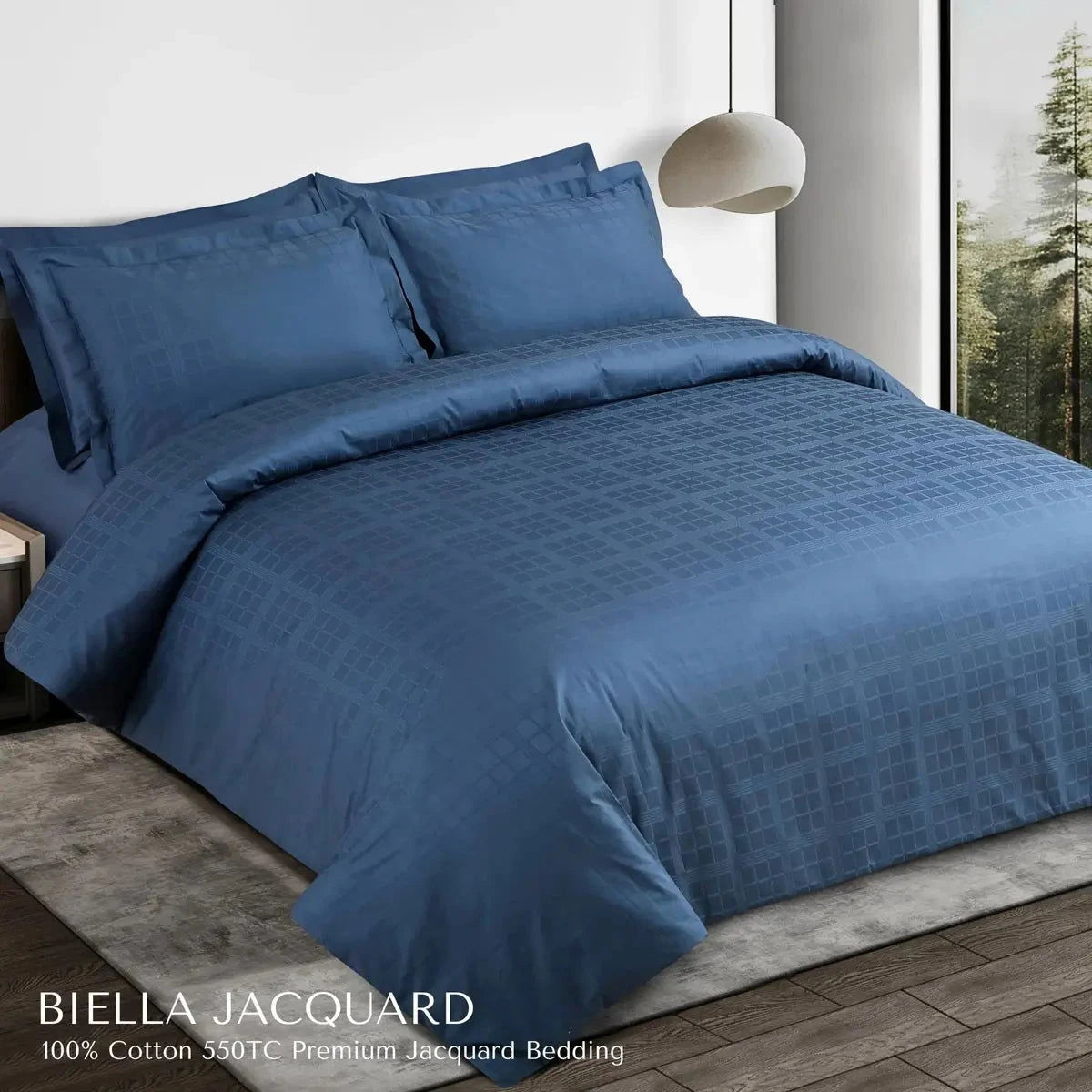 Biella Jacquard Blue King Size Bedsheet Set - Pallodstore