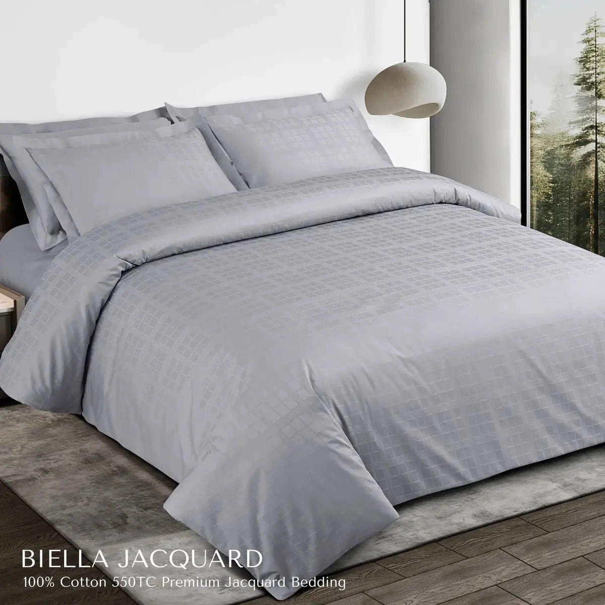 Biella Jacquard Light Grey King Size Bedsheet Set - Pallodstore
