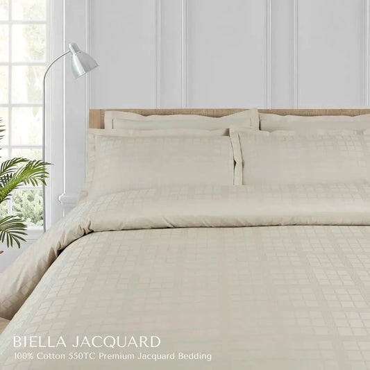 Biella Jacquard Olive Beige King Size Bedsheet Set - Pallodstore