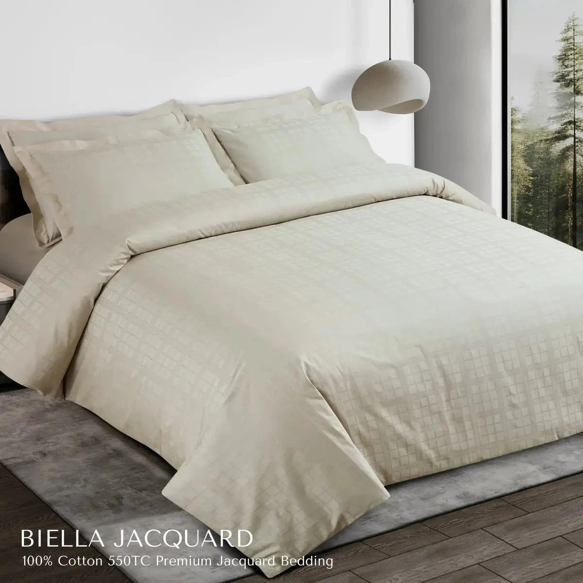 Biella Jacquard Olive Beige King Size Bedsheet Set - Pallodstore