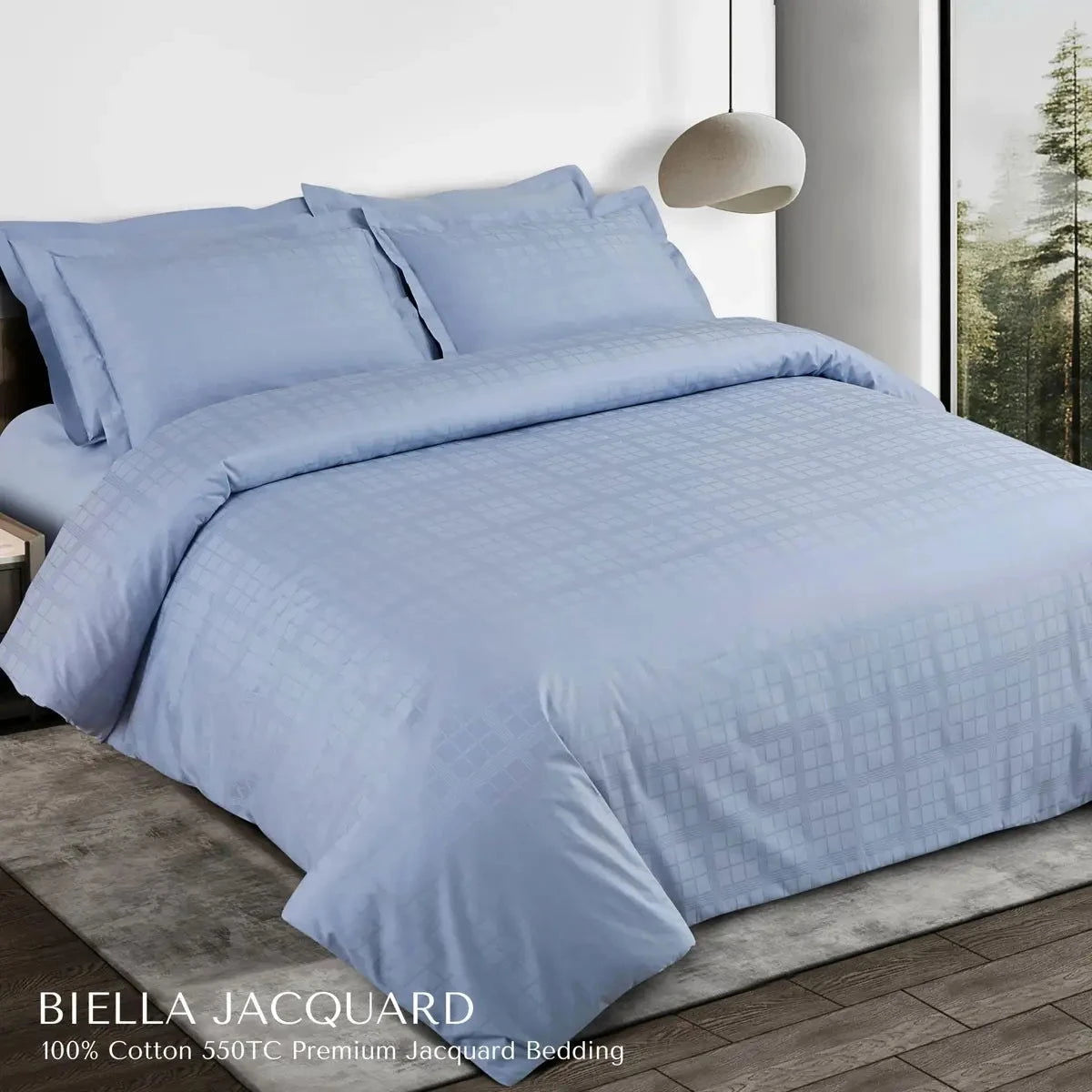 Biella Jacquard Pigeon Blue King Size Bedsheet Set - Pallodstore