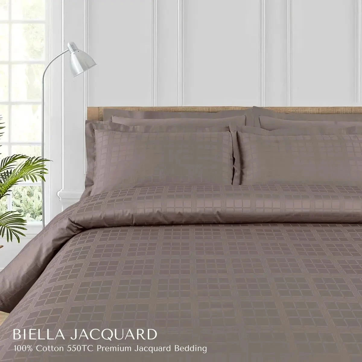 Biella Jacquard Taupe Brown King Size Bedsheet Set - Pallodstore