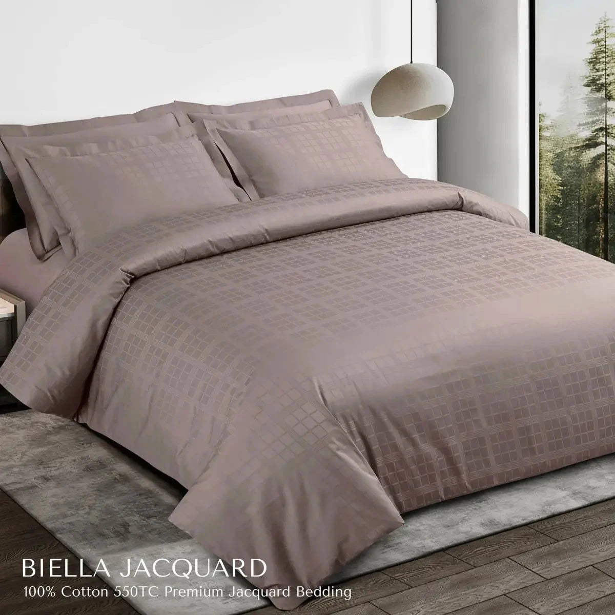 Biella Jacquard Taupe Brown King Size Bedsheet Set - Pallodstore