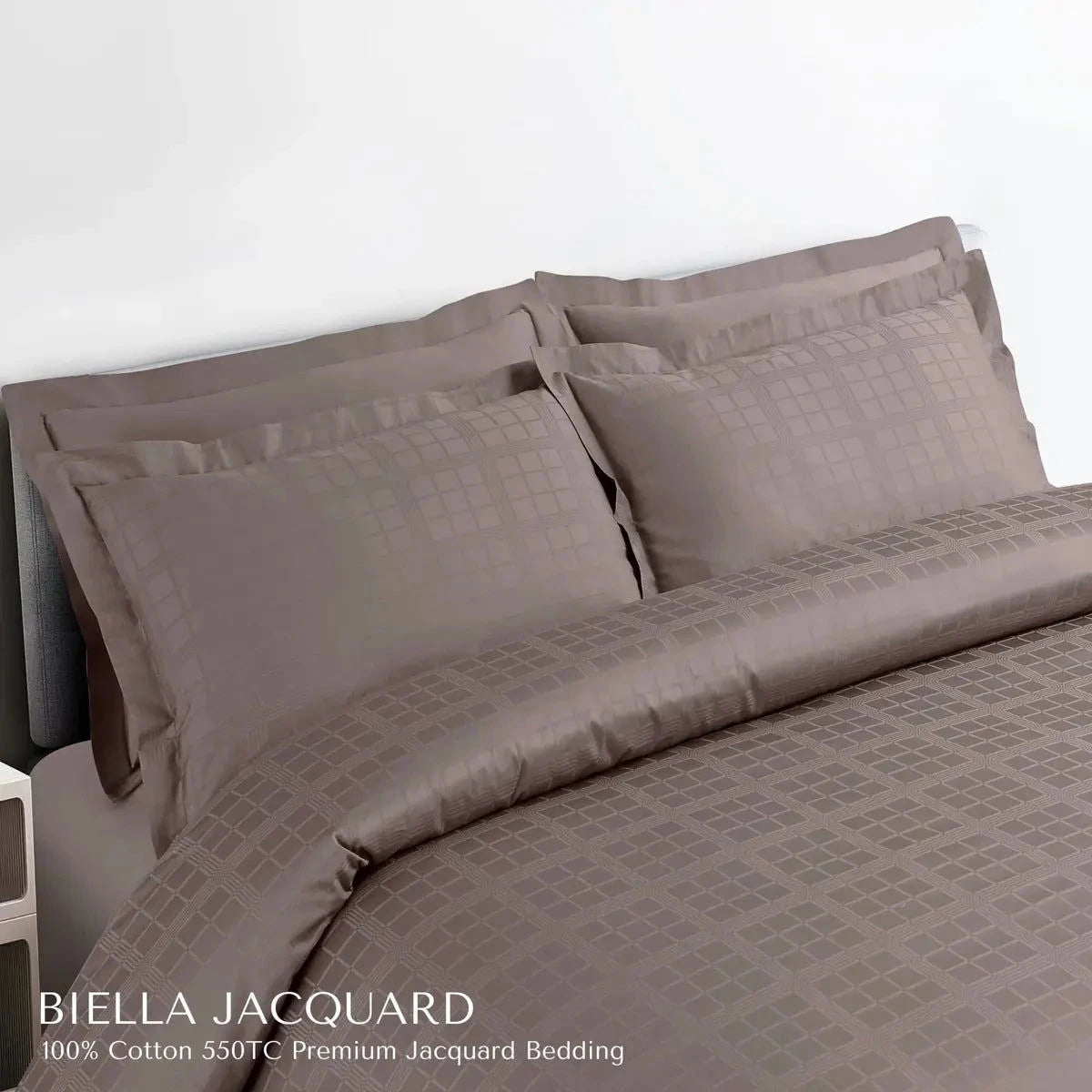 Biella Jacquard Taupe Brown King Size Bedsheet Set - Pallodstore