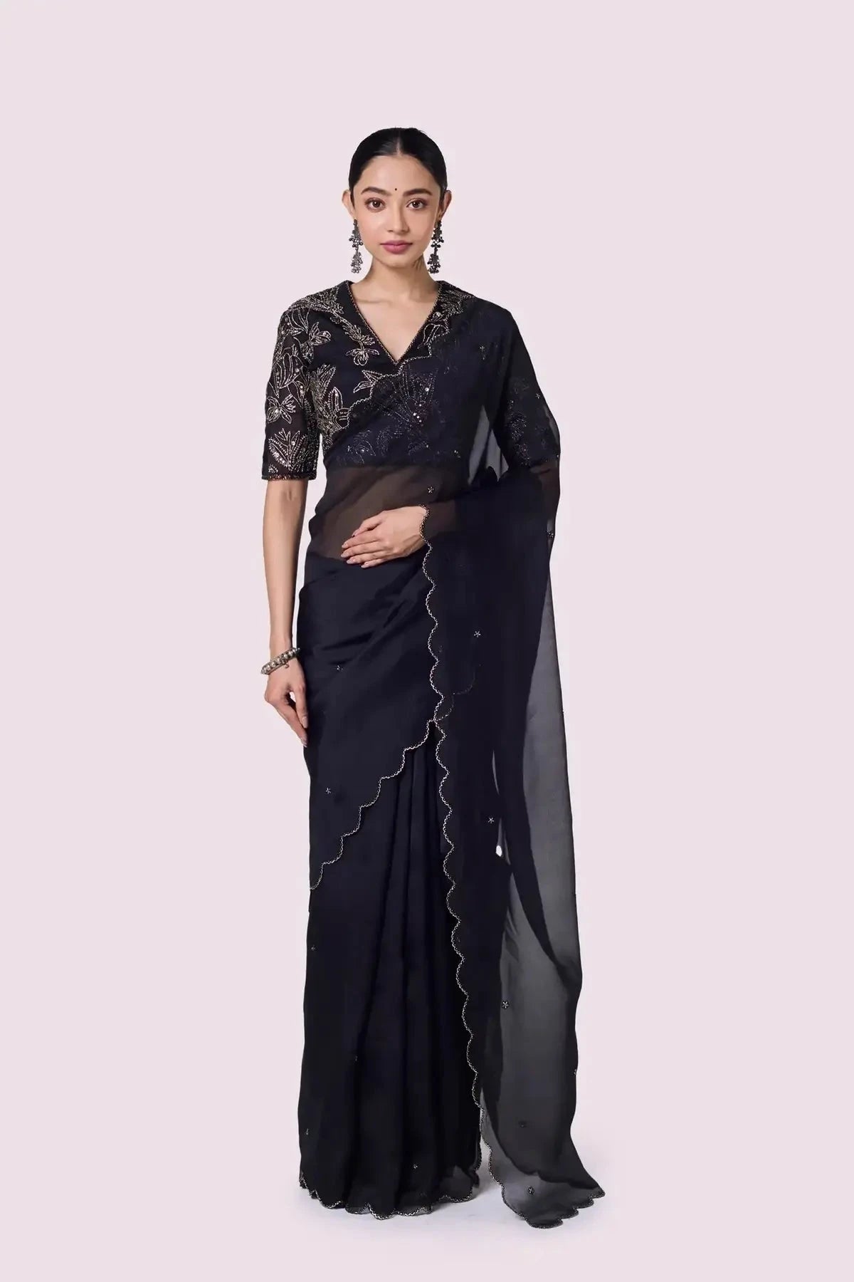 Black Badla Organza Saree - Pallodstore