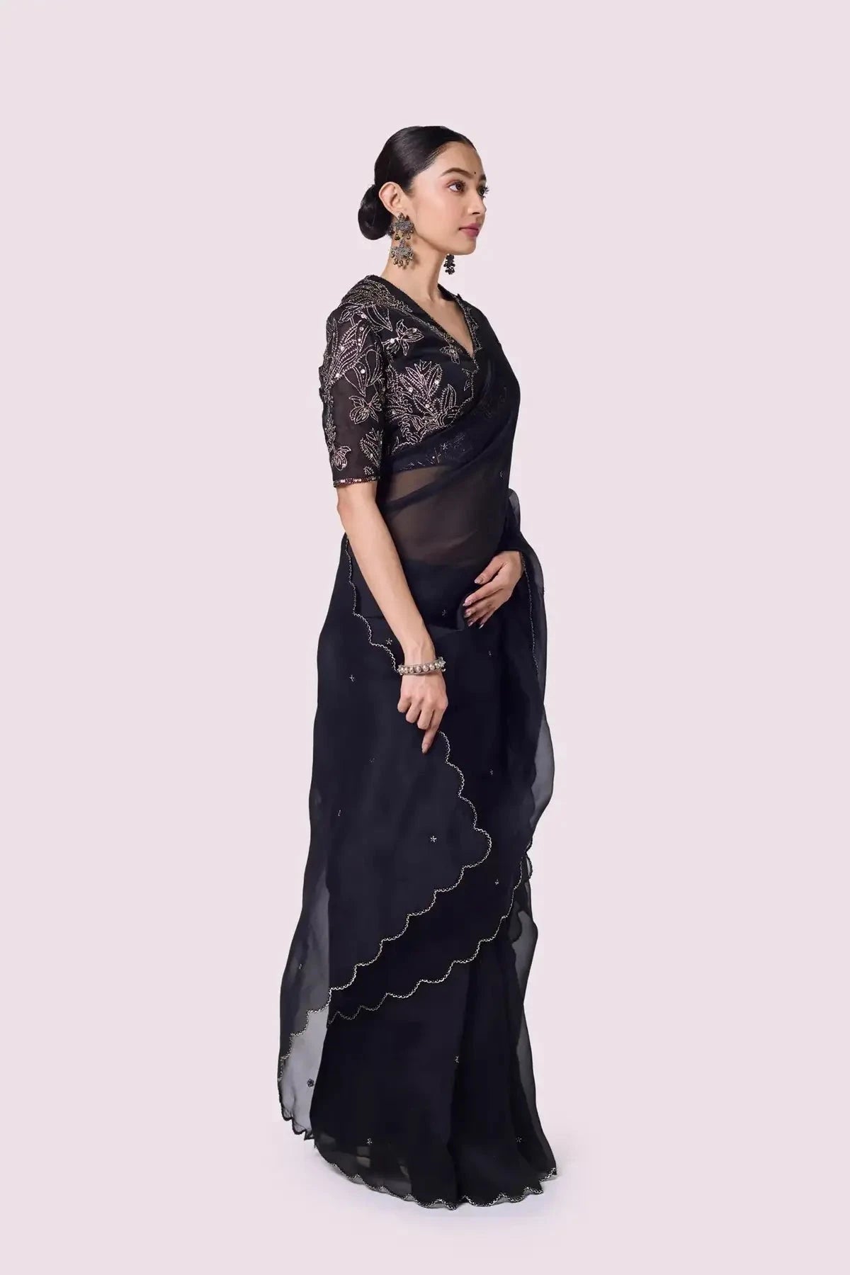 Black Badla Organza Saree - Pallodstore
