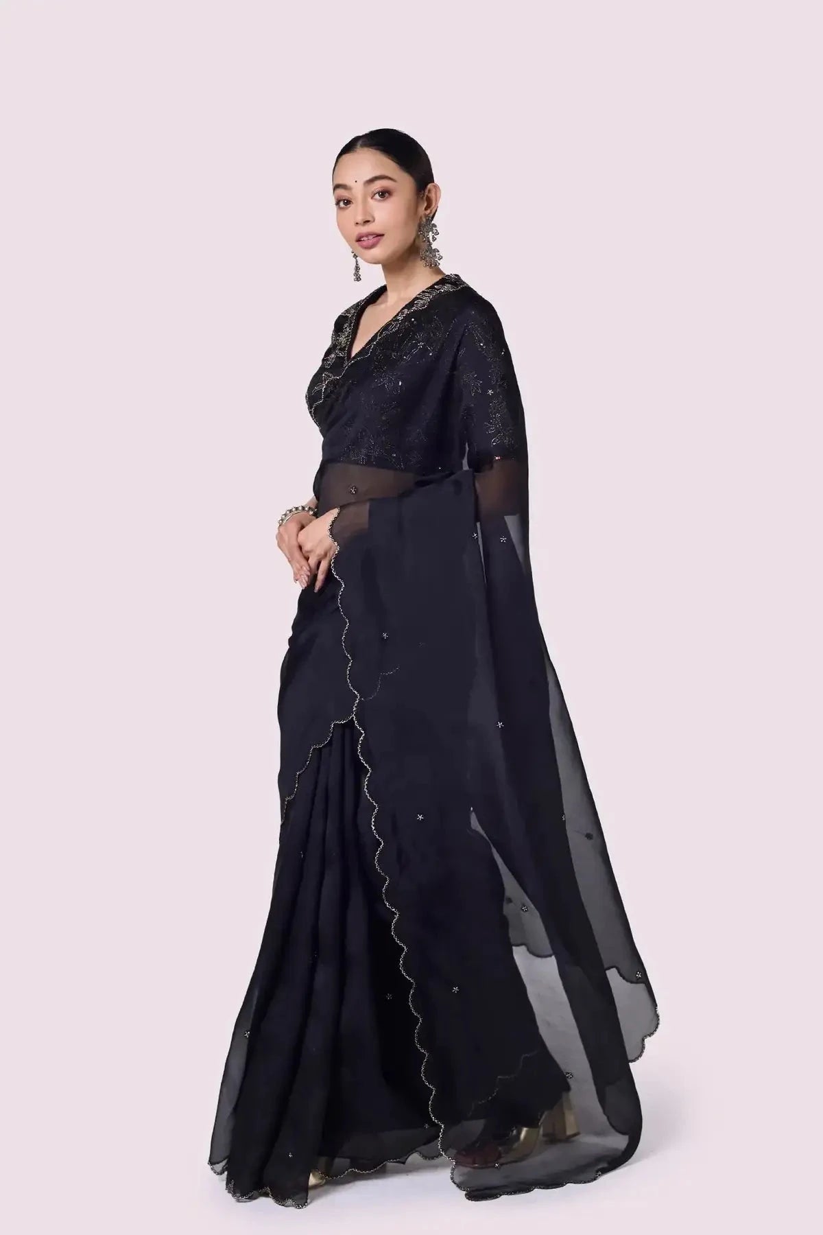 Black Badla Organza Saree - Pallodstore
