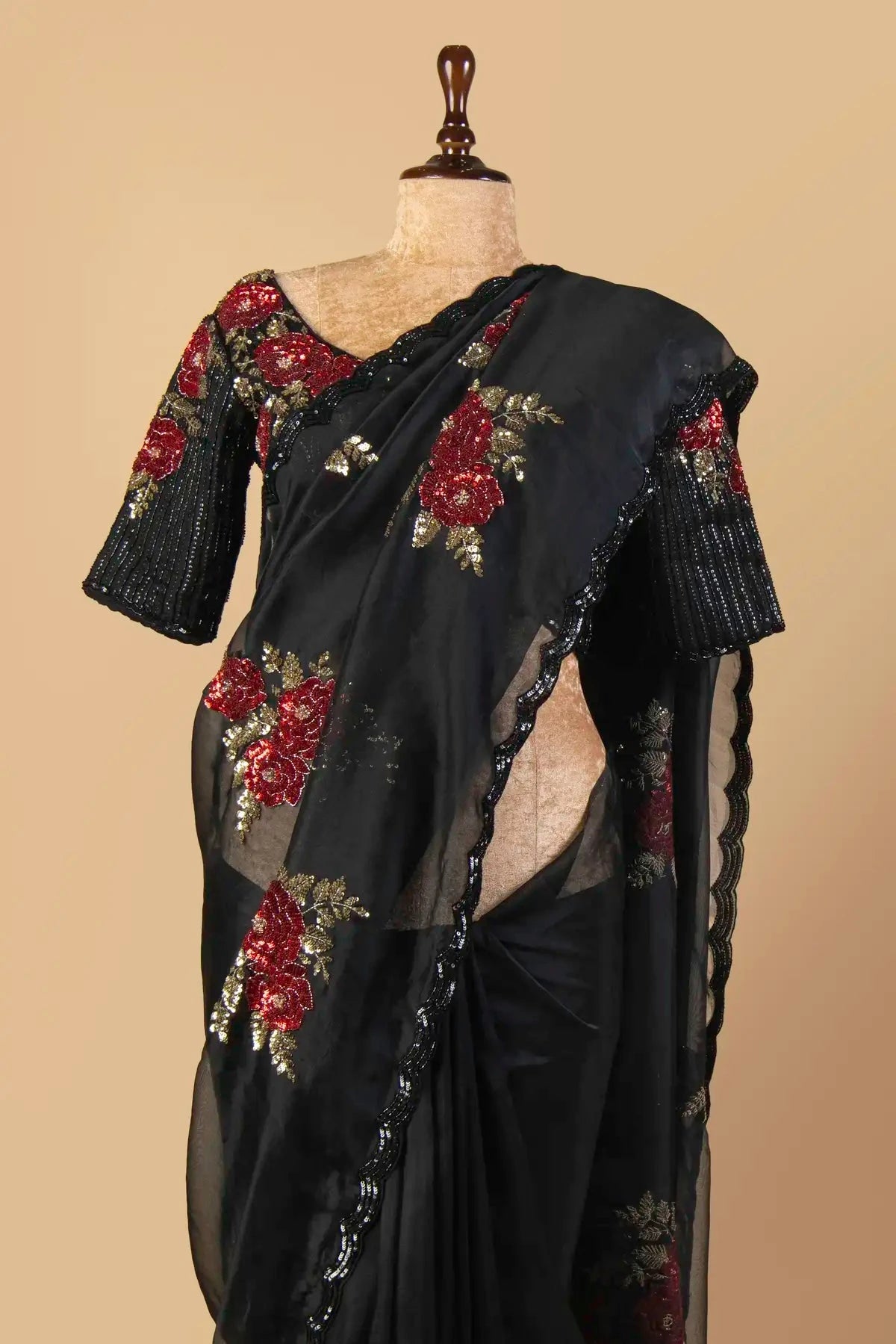 Black Organza Embroidered  Saree - Pallodstore