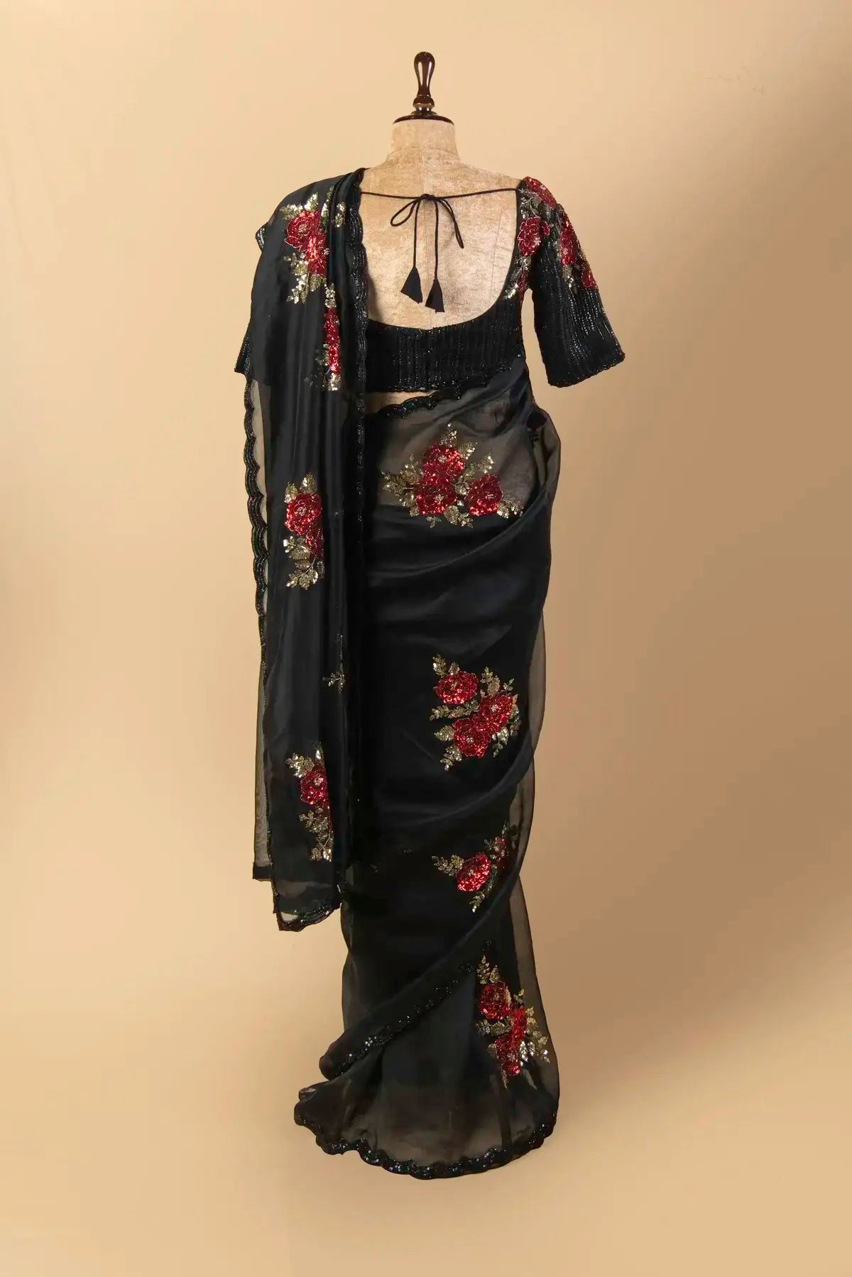 Black Organza Embroidered  Saree - Pallodstore