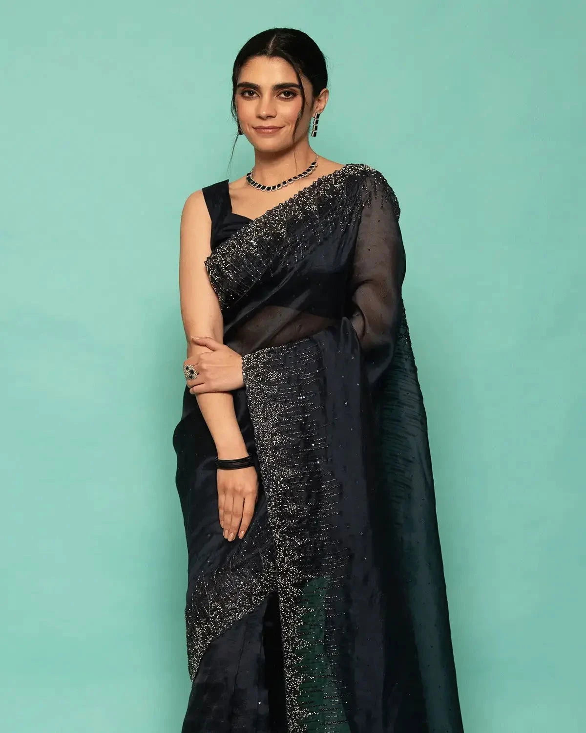 Black Organza Saree - Pallodstore