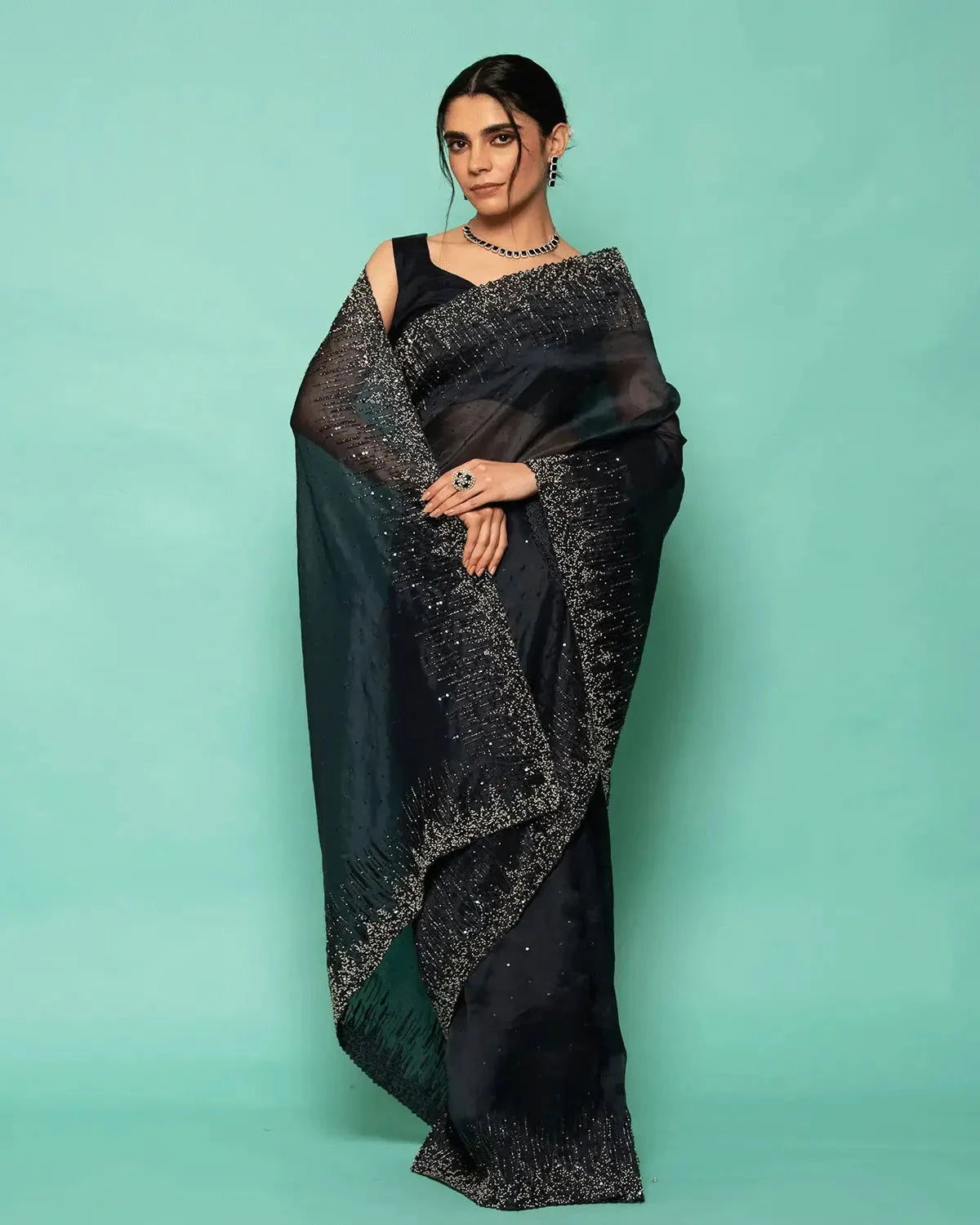 Black Organza Saree - Pallodstore