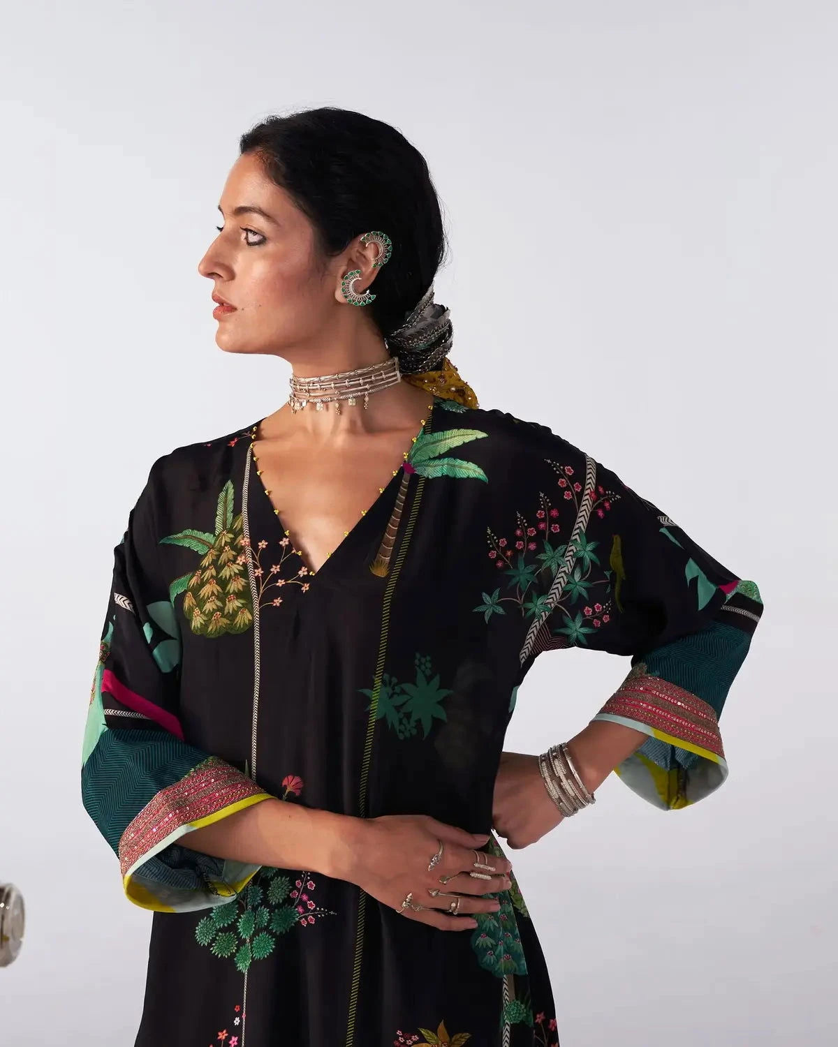 Black Printed Sakhi Kaftan Kurta Set - Pallodstore
