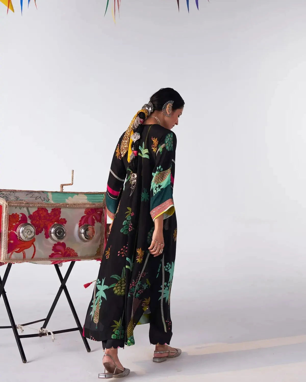 Black Printed Sakhi Kaftan Kurta Set - Pallodstore