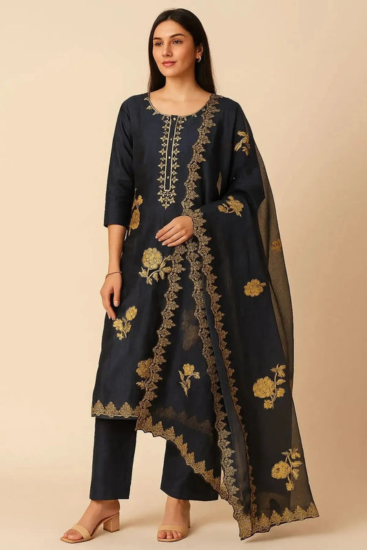 Black Straight Line Suit Dress Material - Pallodstore