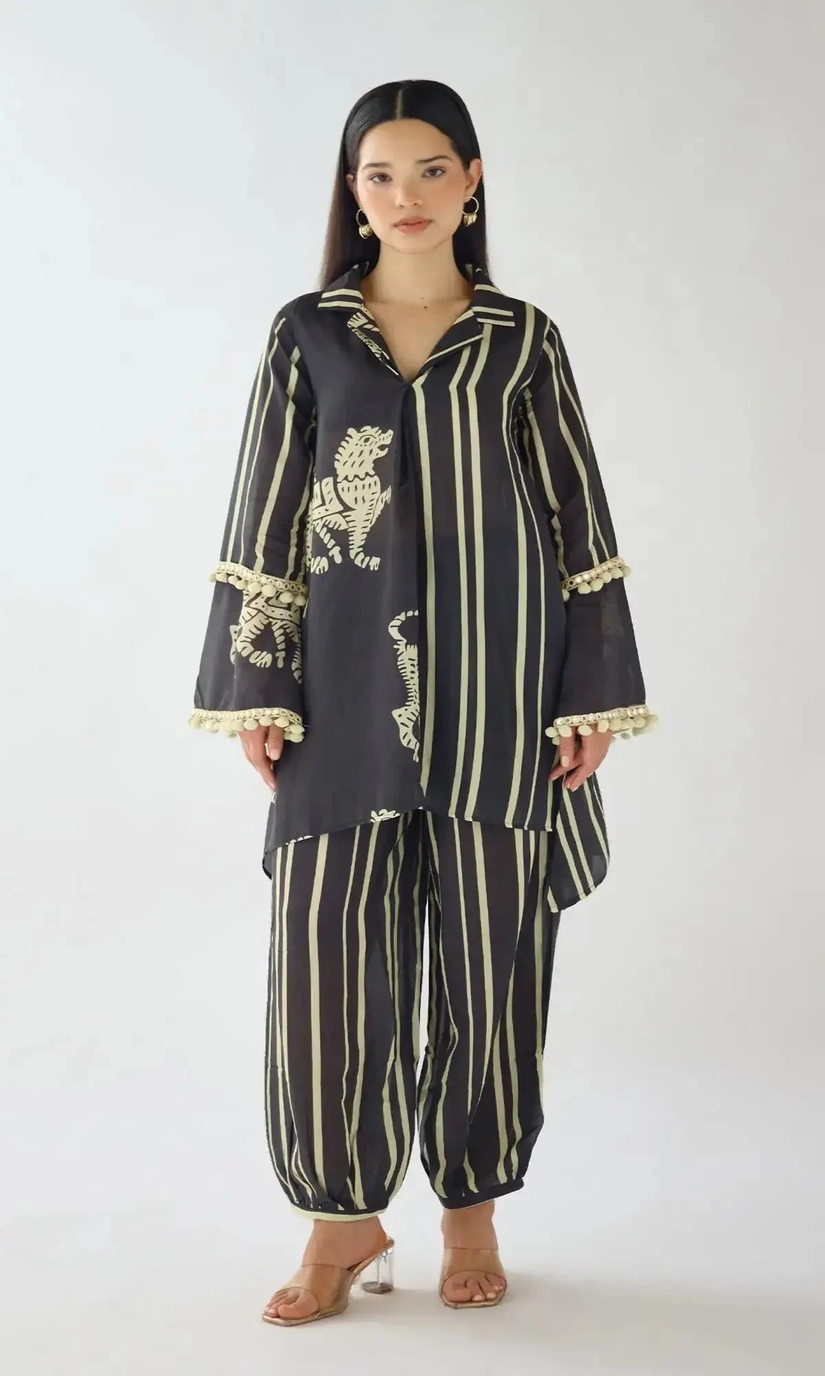 Black Stripes Abstract Co-ord Set - Pallodstore