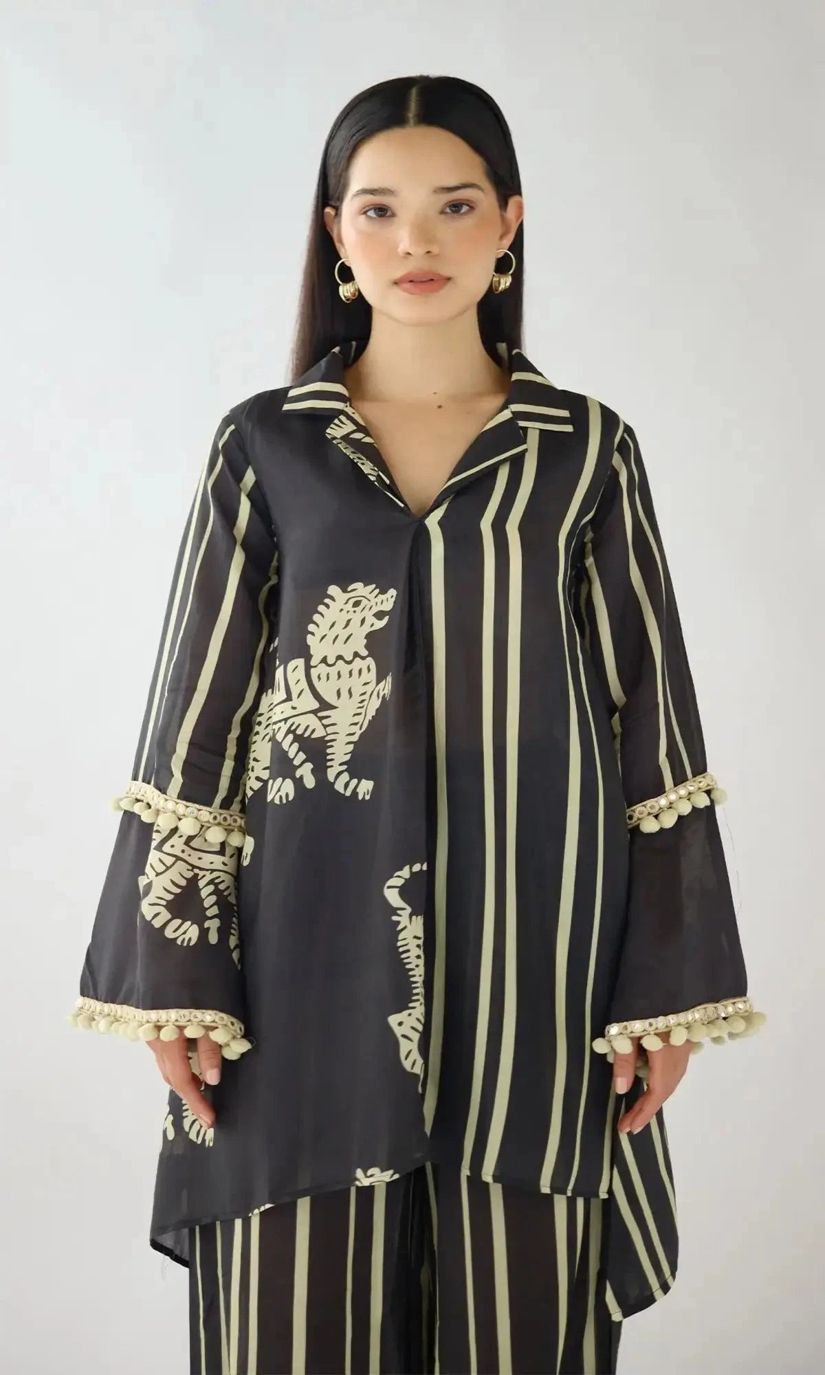 Black Stripes Abstract Co-ord Set - Pallodstore