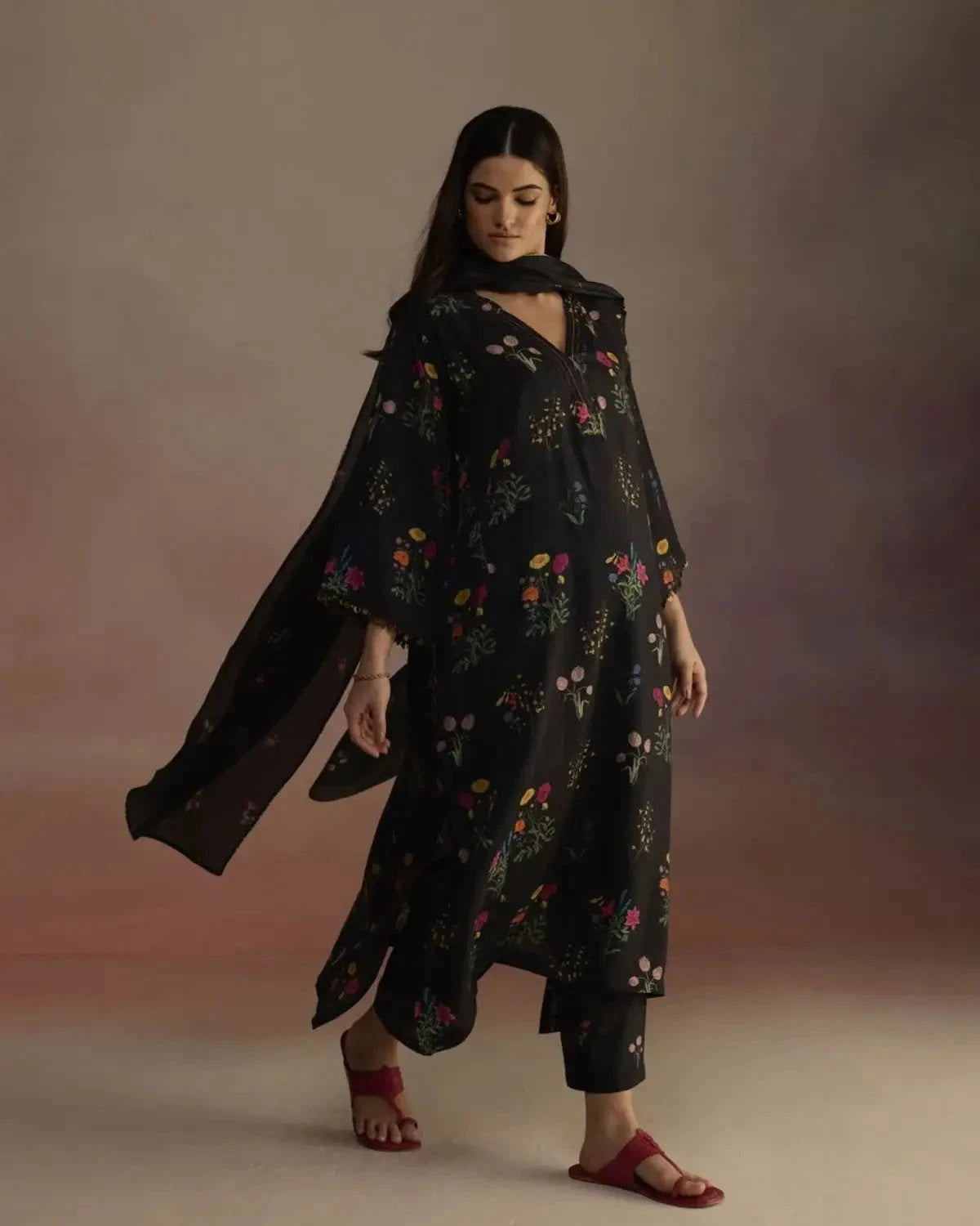 Black Zaira Long Kurta Set - Pallodstore
