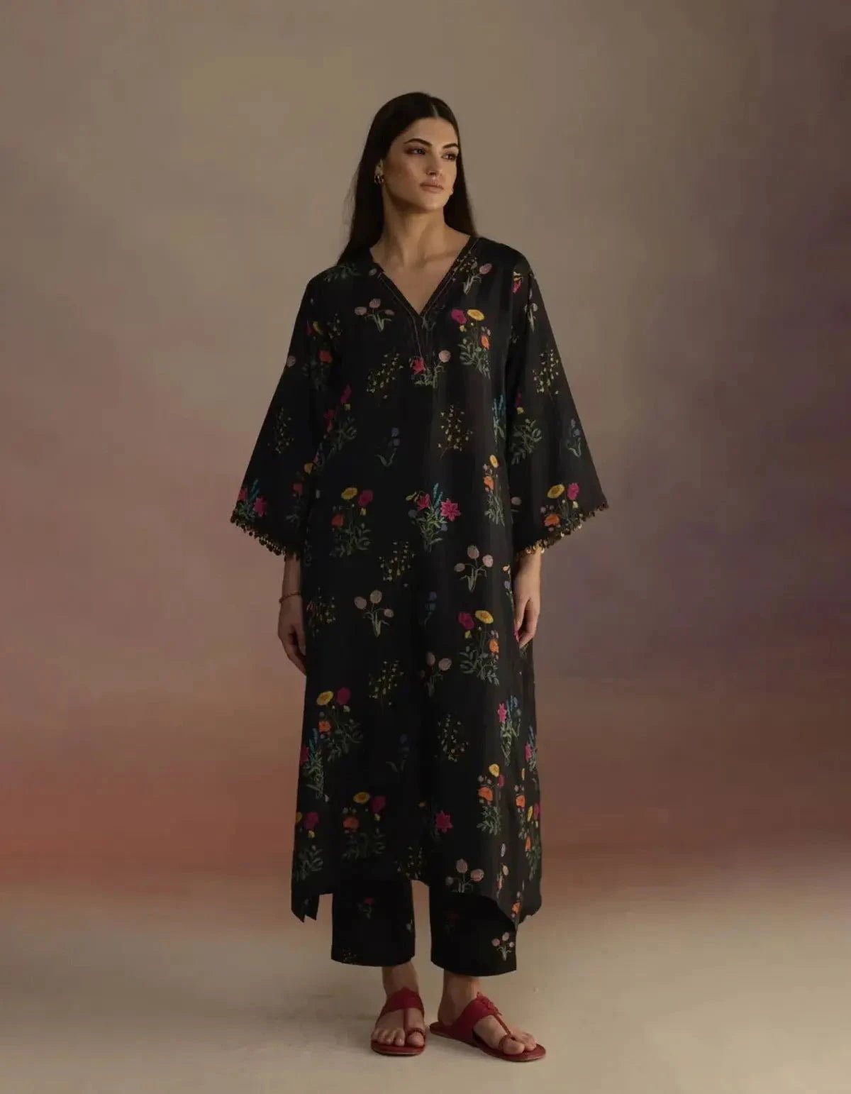Black Zaira Long Kurta Set - Pallodstore