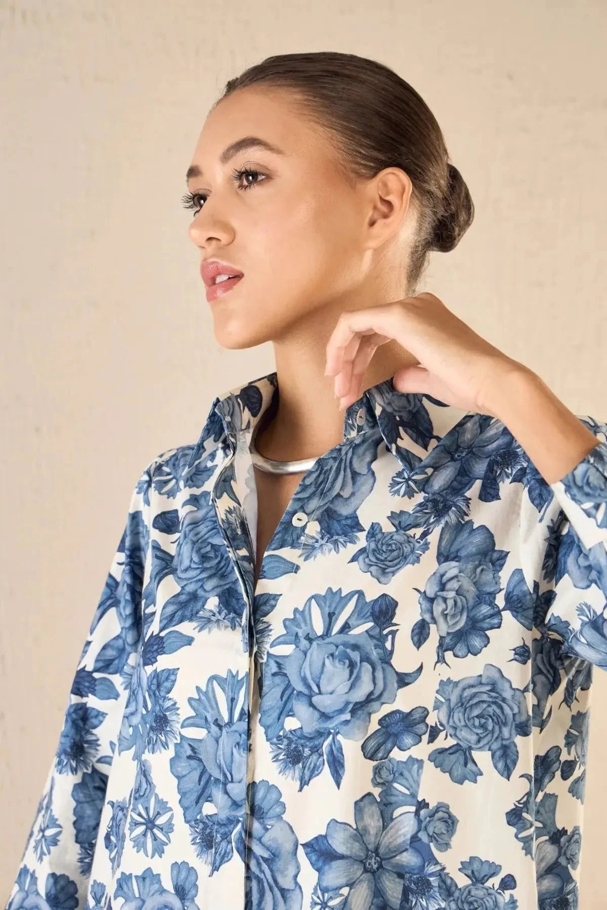 Blue Blossom Cotton Long Shirt Co-ord Set - Pallodstore