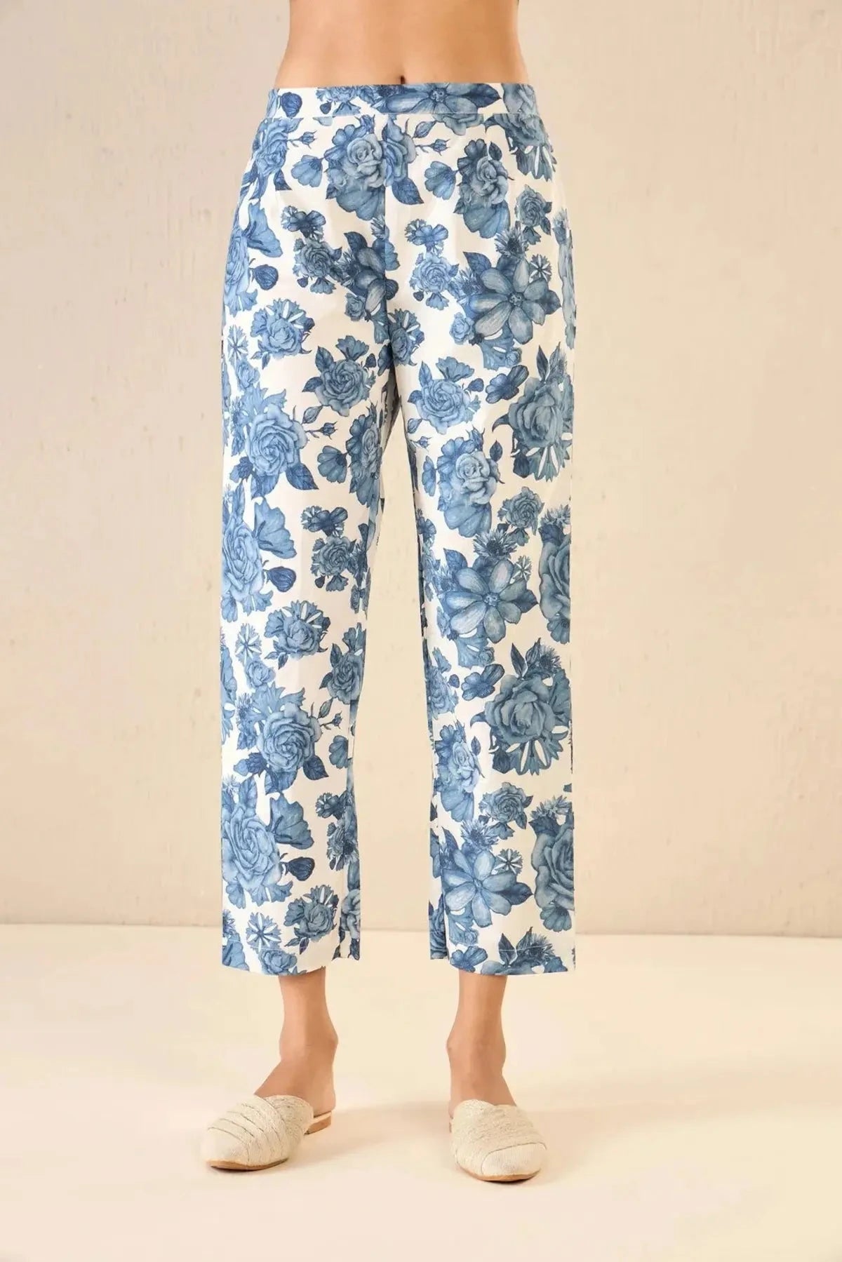 Blue Blossom Cotton Long Shirt Co-ord Set - Pallodstore