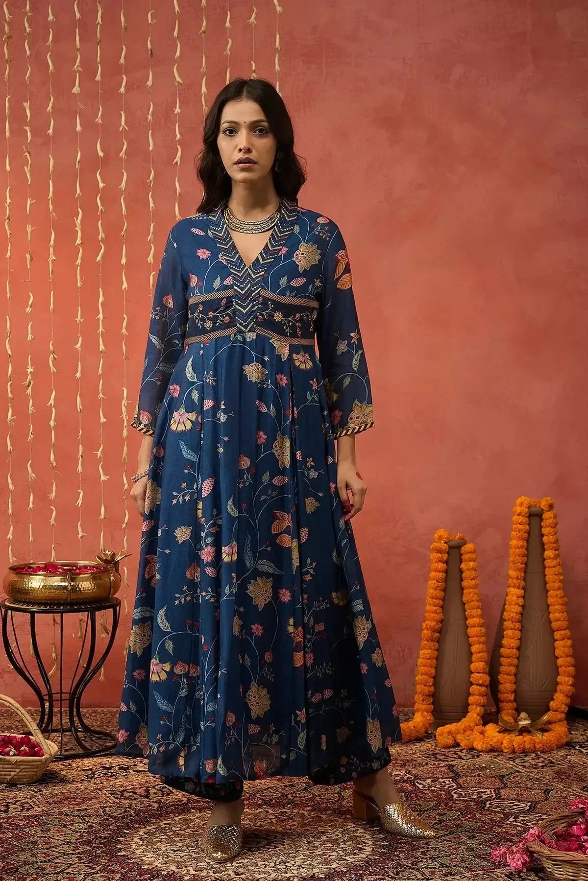Blue Chintz Embroidered Anarkali Set - Pallodstore