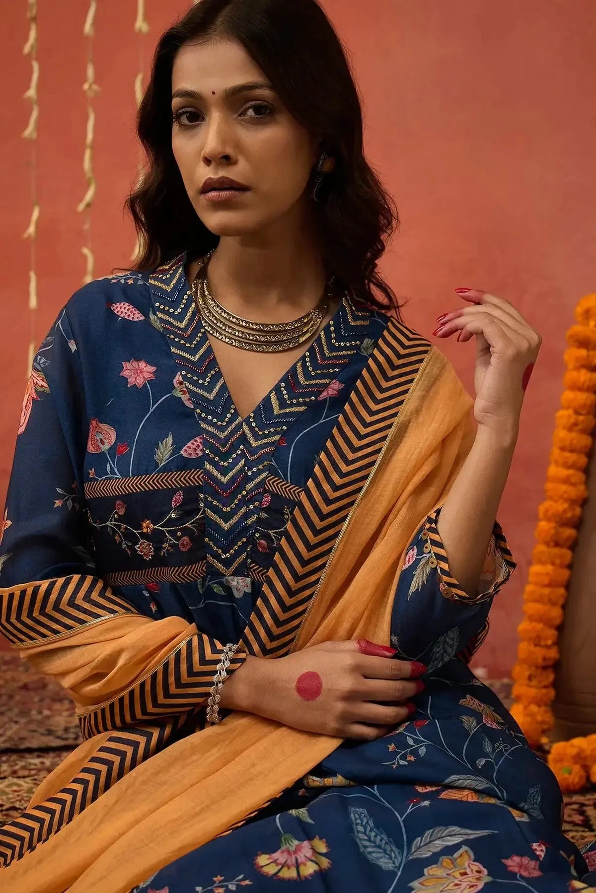 Blue Chintz Embroidered Anarkali Set - Pallodstore