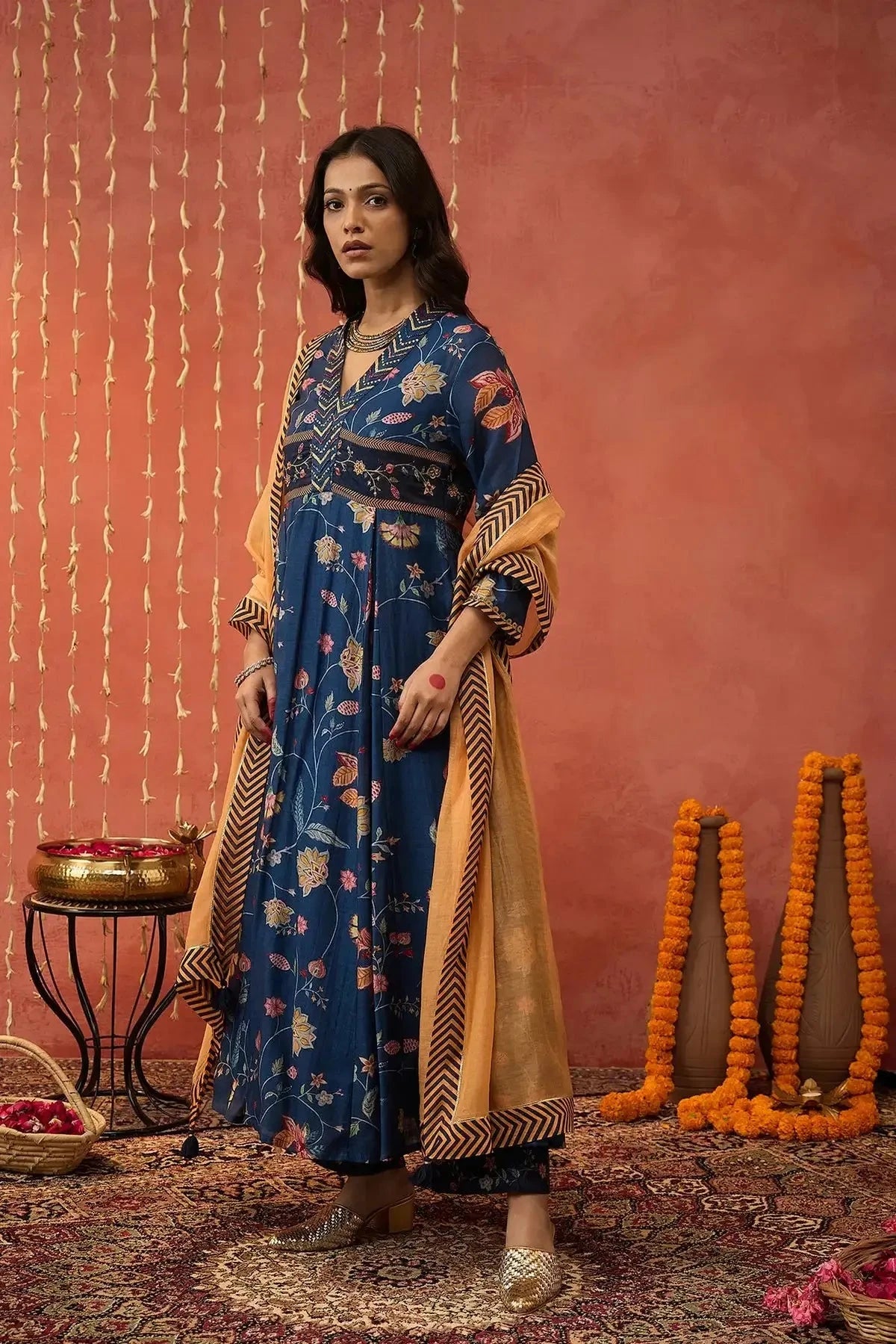 Blue Chintz Embroidered Anarkali Set - Pallodstore