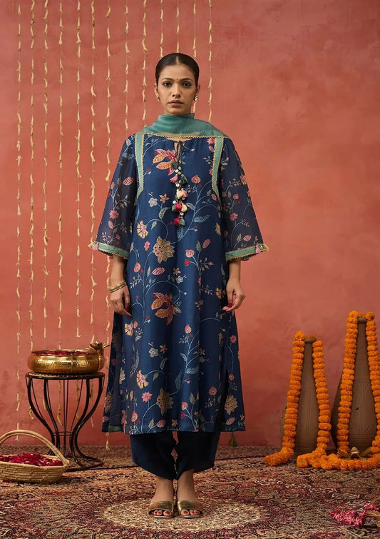 Blue Chintz Long Kurta Set - Pallodstore