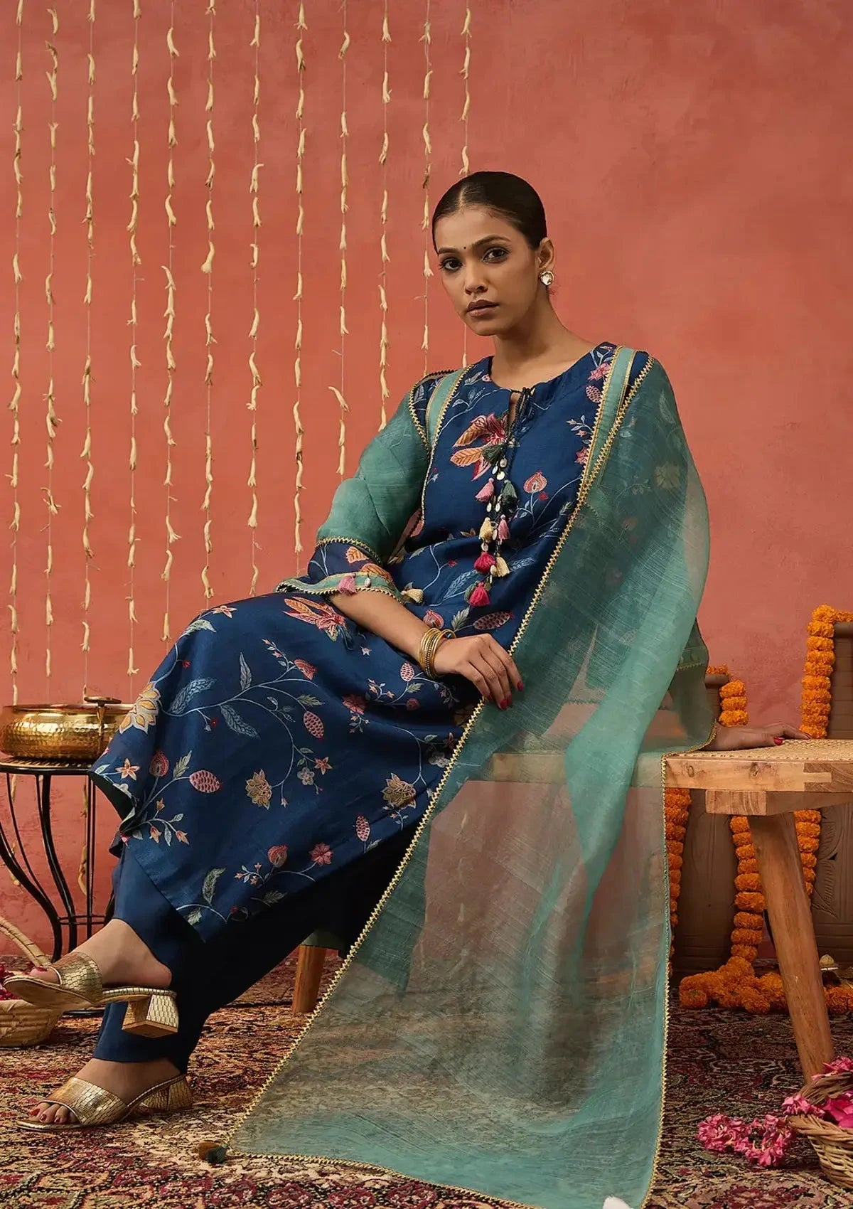 Blue Chintz Long Kurta Set - Pallodstore