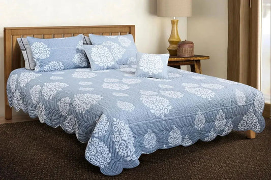 Blue Ethnic King Size Quilted Bedspread Set - Pallodstore