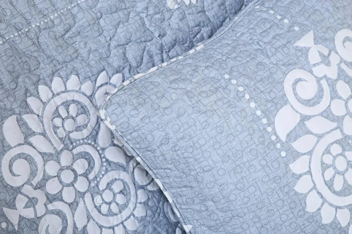 Blue Ethnic King Size Quilted Bedspread Set - Pallodstore