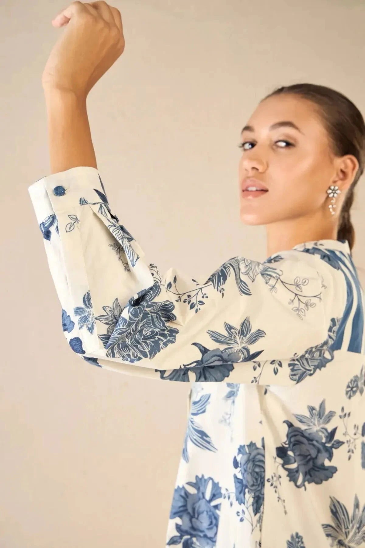 Blue Line Floral Tunic Co-Ord Set - Pallodstore