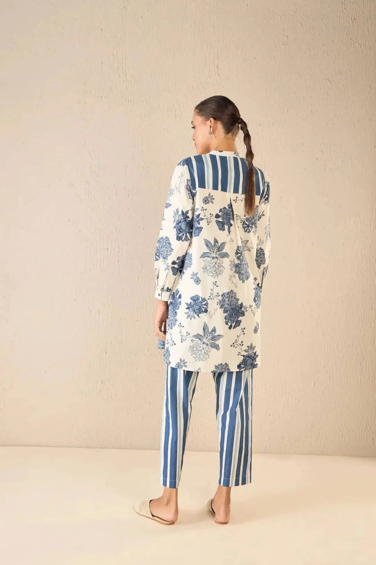 Blue Line Floral Tunic Co-Ord Set - Pallodstore