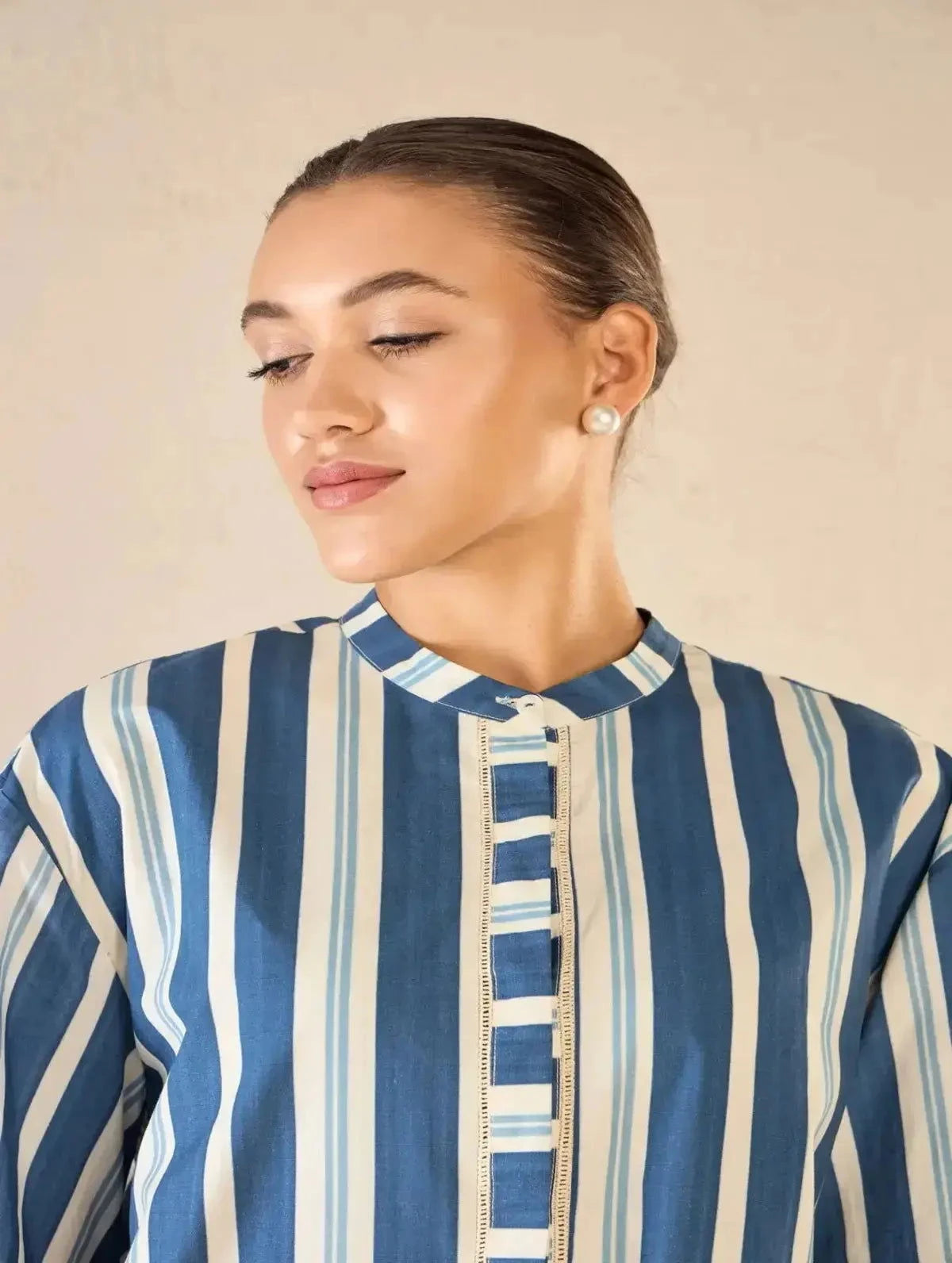 Blue Meadow Stripes Long Shirt CO-Ord Set - Pallodstore