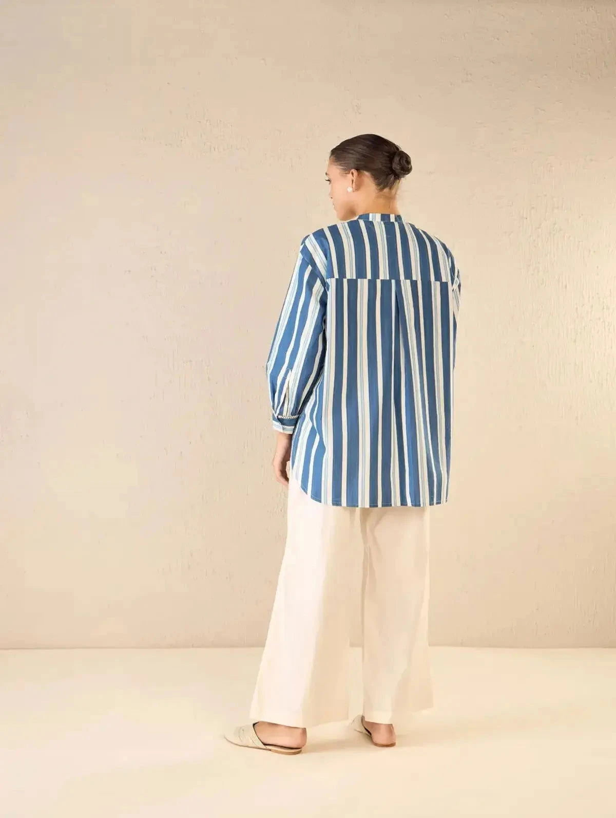 Blue Meadow Stripes Long Shirt CO-Ord Set - Pallodstore