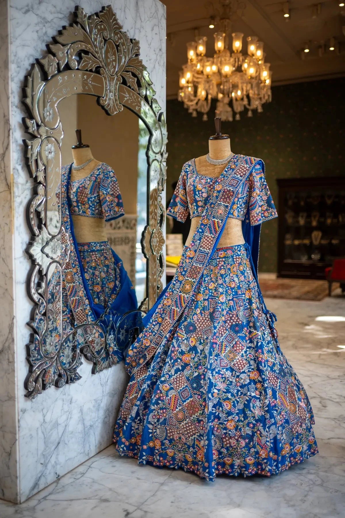 Blue Resham Work Lehenga - Pallodstore