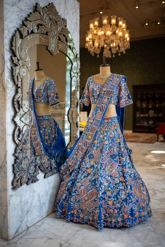 Blue Resham Work Lehenga - Pallodstore