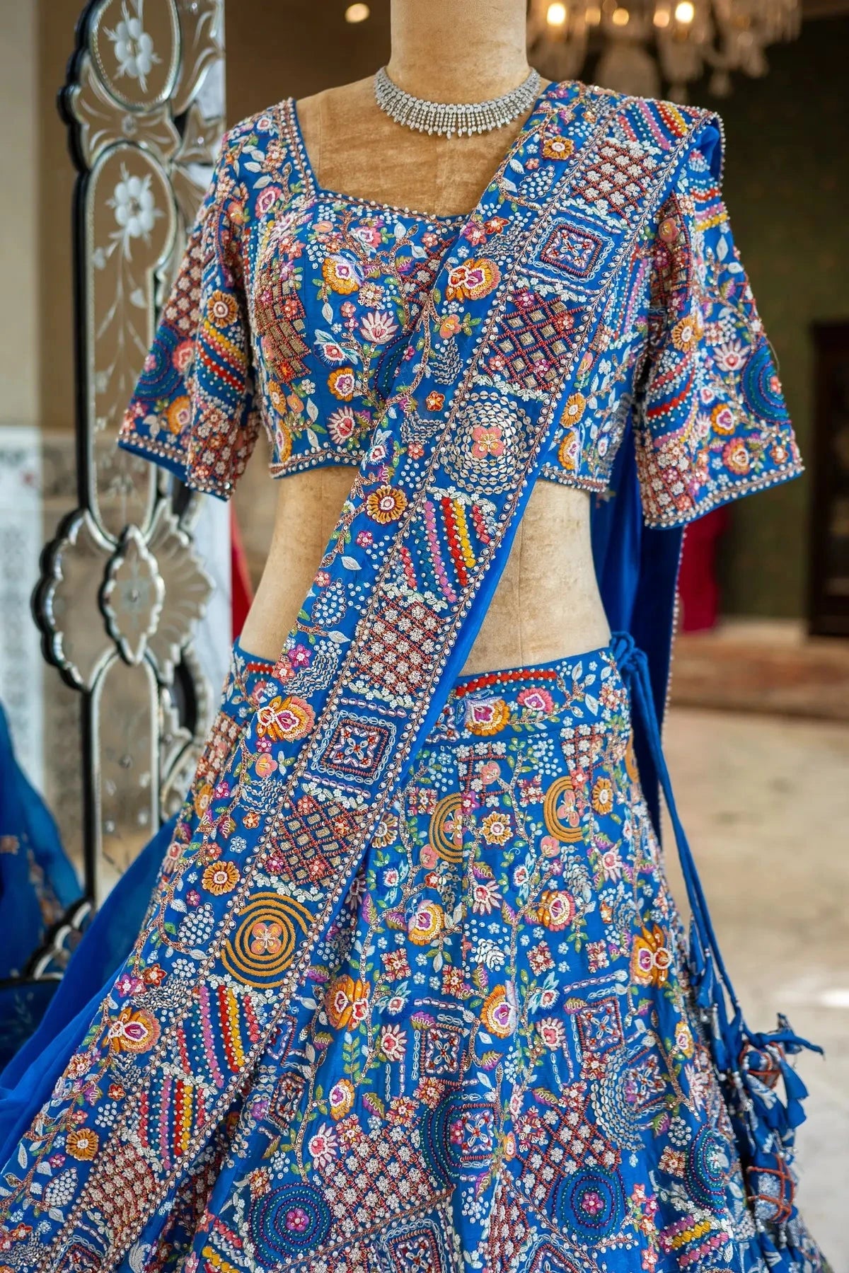 Blue Resham Work Lehenga - Pallodstore