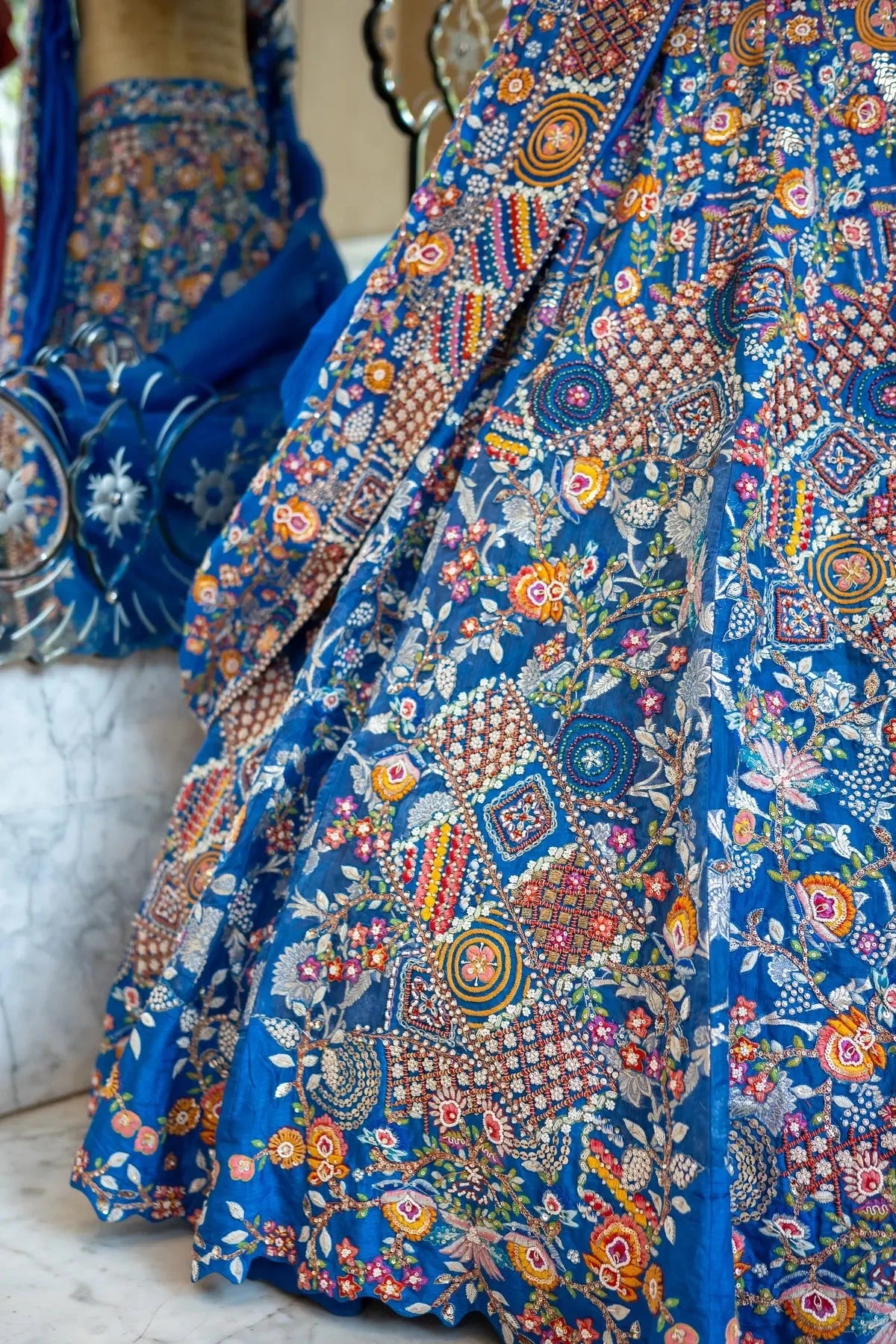 Blue Resham Work Lehenga - Pallodstore
